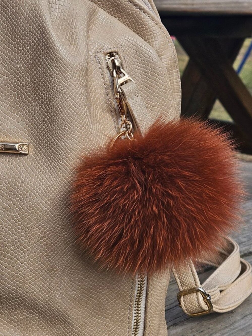 Terracotta Real Fox Fur Keychain, Fur Bag Charm, Fluffy Backpack Accessory